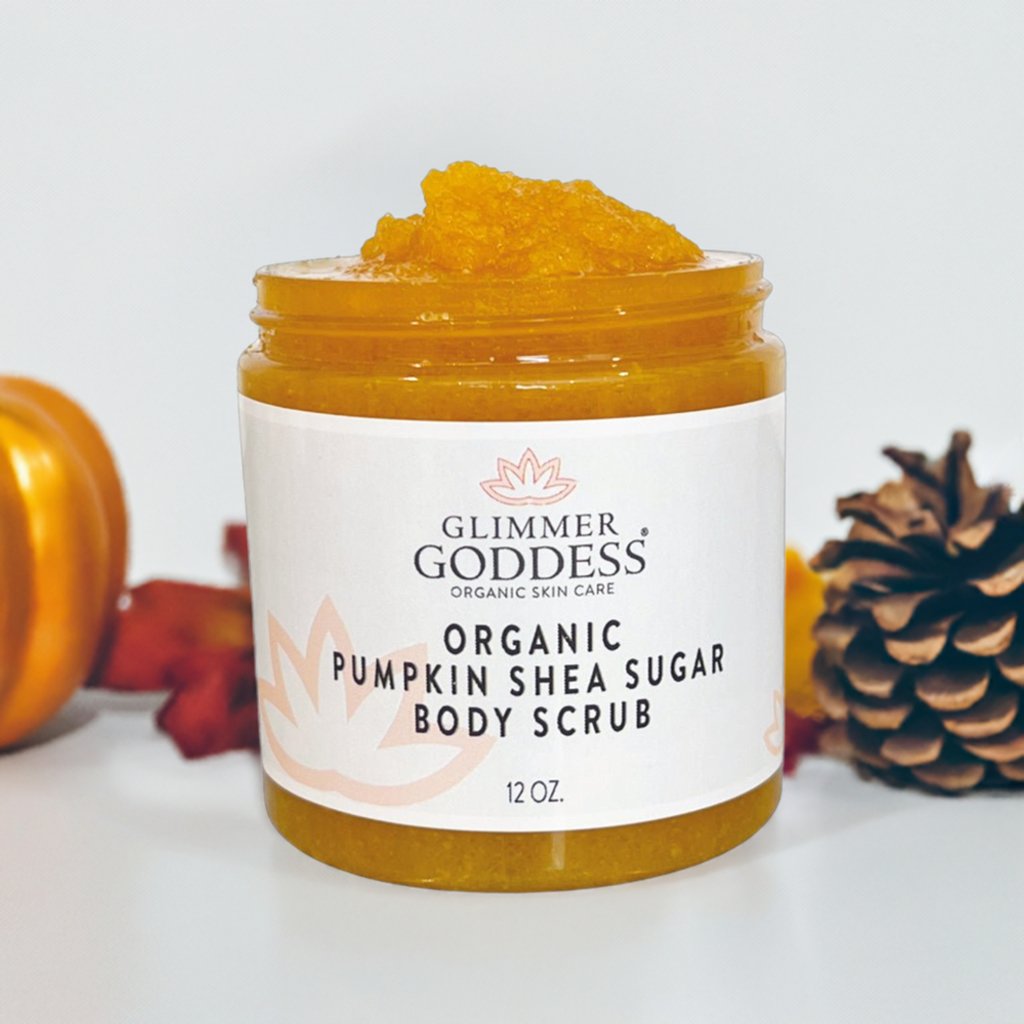Organic Pumpkin Shea Sugar Body Scrub – Fall Scented Exfoliator Glimmer Goddess® Organic Skin Care