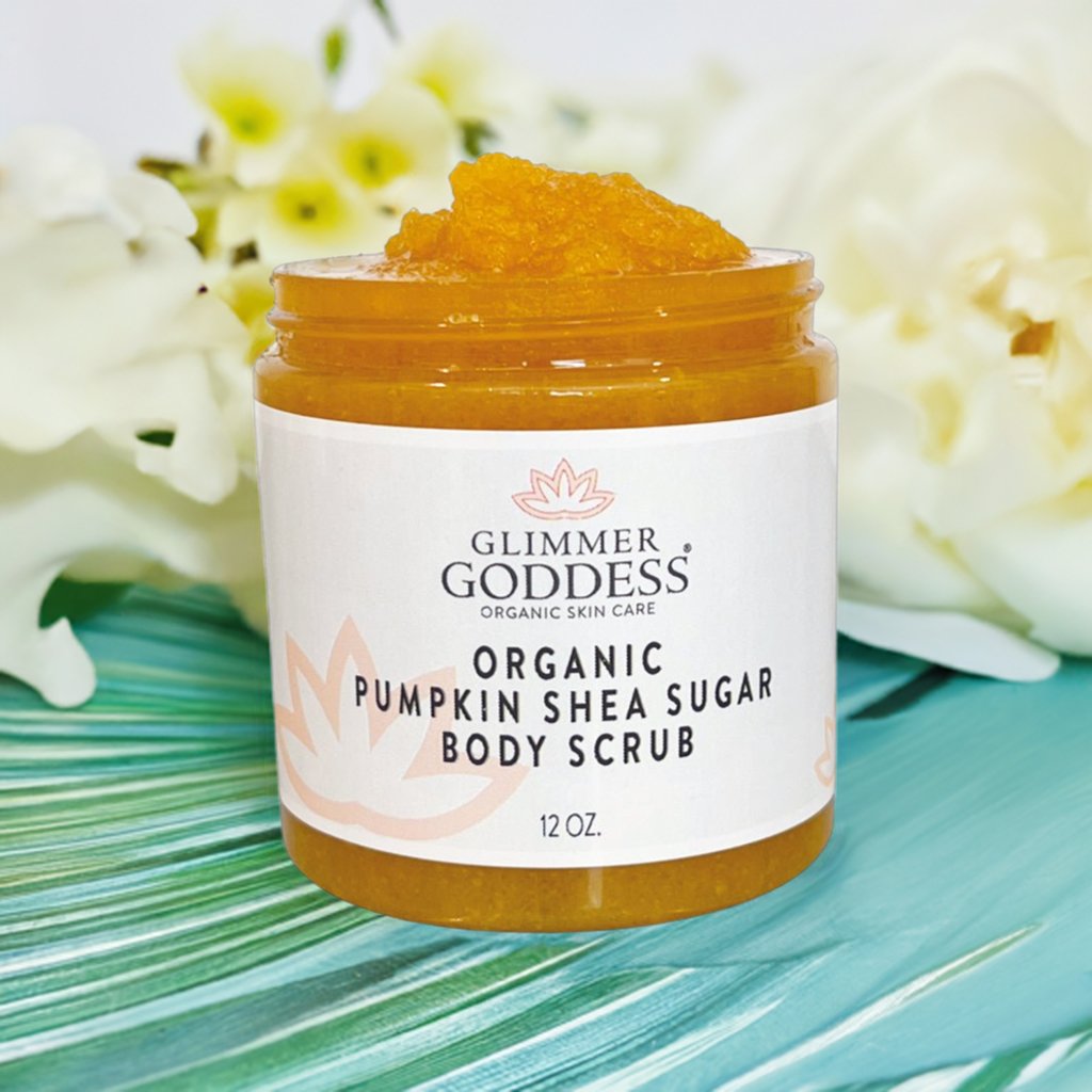 Organic Pumpkin Shea Sugar Body Scrub – Fall Scented Exfoliator Glimmer Goddess® Organic Skin Care