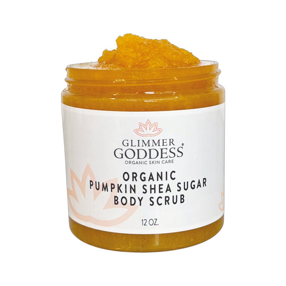 Organic Pumpkin Shea Sugar Body Scrub – Fall Scented Exfoliator Glimmer Goddess® Organic Skin Care