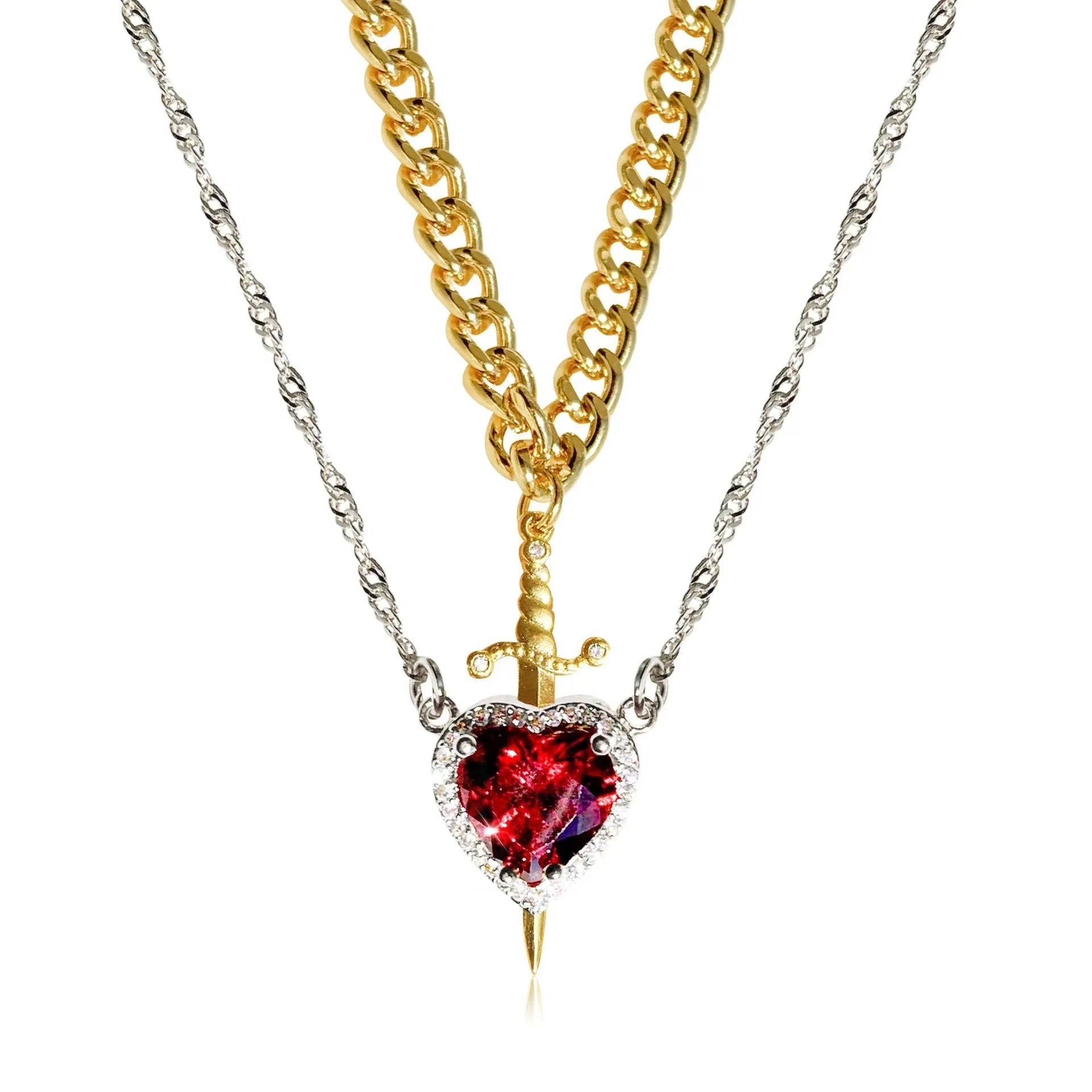 Heart Ring and Sword Necklace Set – Stainless Steel Couple Jewelry Gift CartRare